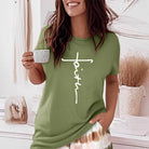 Women's olive graphic tee with 'faith' print, perfect for loungewear