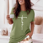 Women's olive graphic tee with 'faith' print, perfect for loungewear