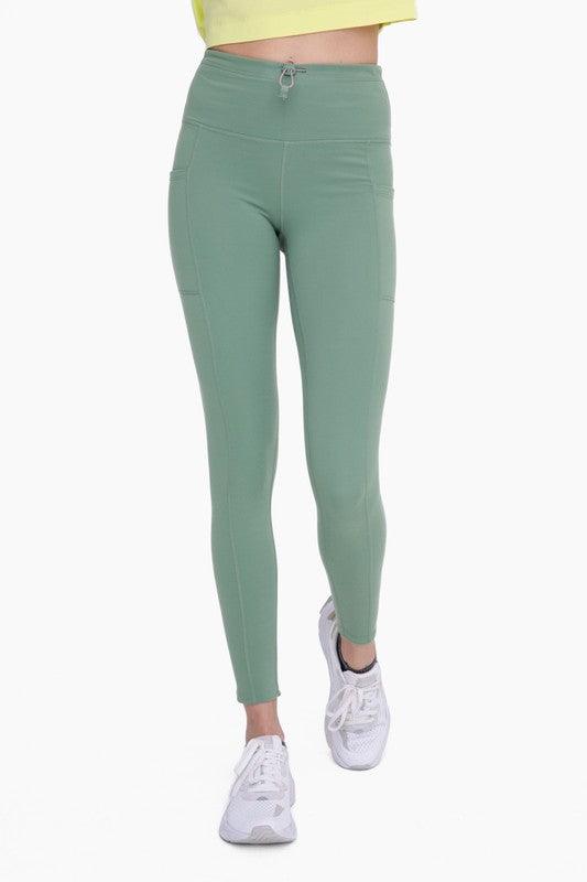 Women's Pants - Leggings Green -Adjustable Bungee Waist Hiking Leggings
