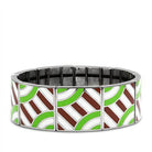 Green and brown geometric stretch bracelet with vibrant patterns for a stylish accessory
