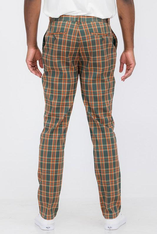 Men's Pants Green And Orange Plaid Trouser Pants Mens