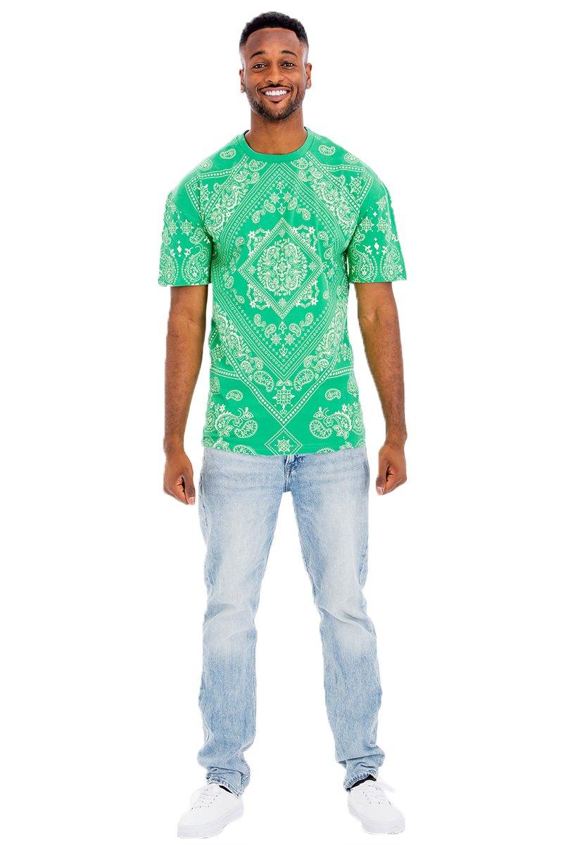 Men's Clothing Green Bandana Print Tshirt