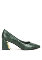 Women's green dress pumps for travel with stylish block heel
