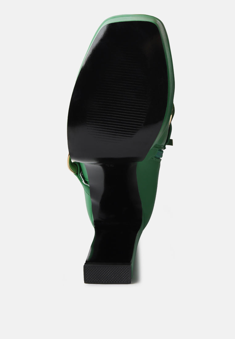 Green platform ankle boots by London Rag International with a stylish and modern design