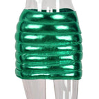 Green puffer skirt from Red Iphigenia with a stylish, shiny padded design for a chic look