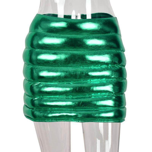 Green puffer skirt from Red Iphigenia with a stylish, shiny padded design for a chic look