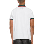 Back view of WEIV men's green red white collared polo featuring stylish detailing and contrast trim