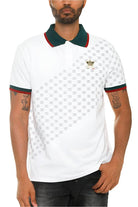 WEIV Men's Green Red White Collared Polo Shirt with Patterned Design and Embroidered Logo