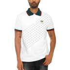 WEIV Men's Green Red White Collared Polo Shirt with Patterned Design and Embroidered Logo