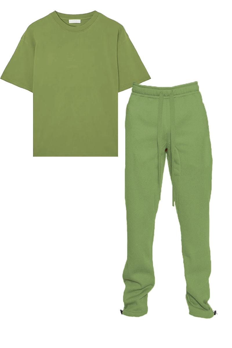 Men's Activewear Green Tshirt Ankle Toggle Sweatpants Set