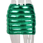 Women's Skirts Green Womens Puffer Skirt Metallic Shiny Warm Quilted Mini...