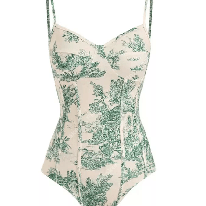Women's Swimwear - 1PC Vintage Retro Boho Printed Swimsuit And Wrap Sarong Green Or...