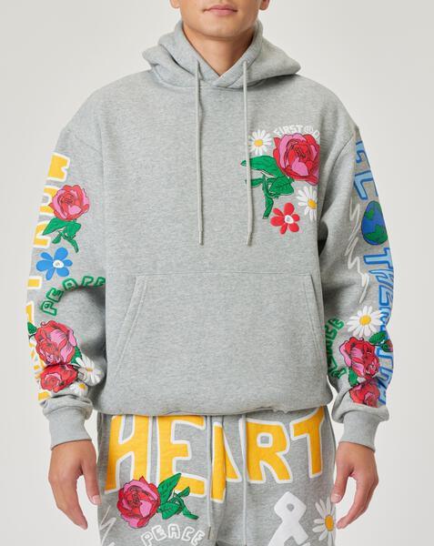 Men's Sweatshirts & Hoodies Grey Flower Puff Print Hoodie