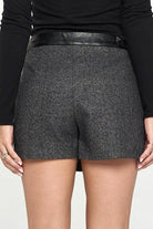 Women's Shorts Grey Mini Wrap Skirt Short Leather Contrast