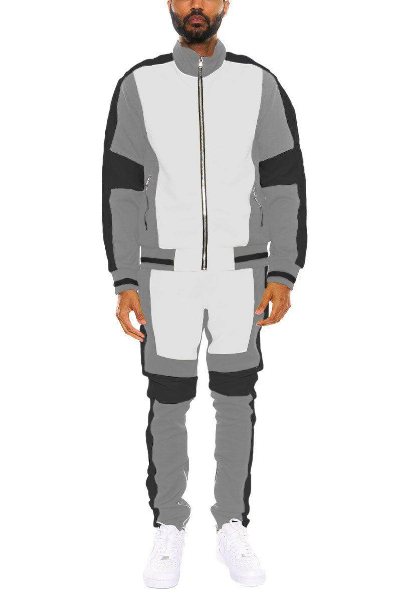Men's Grey Moto Color Block Track Set - VacationGrabs