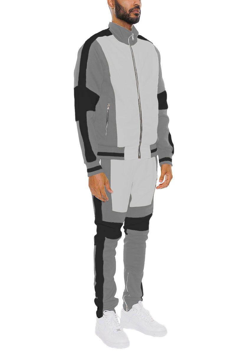 Men's Grey Moto Color Block Track Set - VacationGrabs