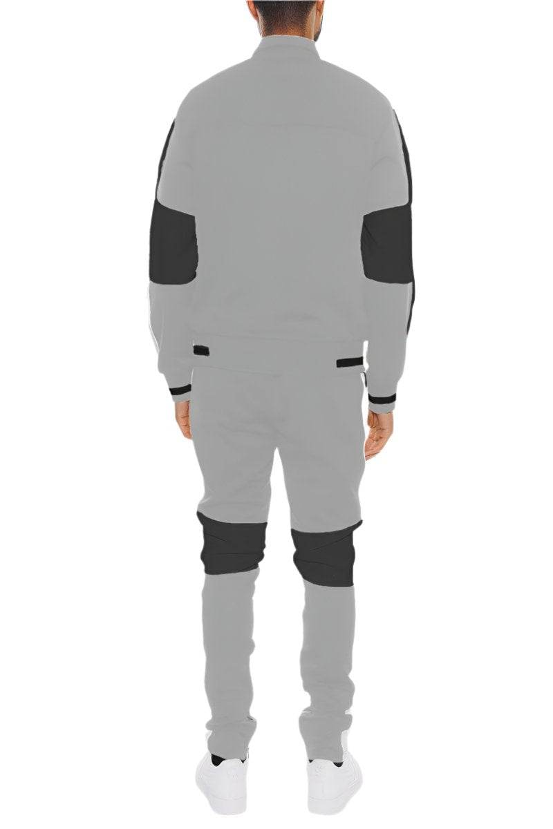 Men's Grey Moto Color Block Track Set - VacationGrabs