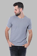 Grey Patterned Tricot Knitted T-Shirt by Wessi – front view