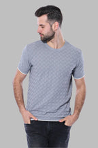 Grey Patterned Tricot Knitted T-Shirt by Wessi – front view