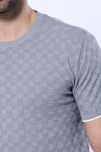 Grey Patterned Tricot Knitted T-Shirt by Wessi – detail view