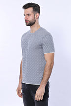 Grey Patterned Tricot Knitted T-Shirt by Wessi – side view