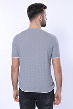 Grey Patterned Tricot Knitted T-Shirt by Wessi – styled view