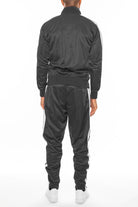 Men's 2PC Track Sets Grey Striped Tape Front Pleat Track Suit