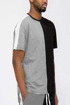 Two-Tone Split Side Stripe Cotton T-Shirt