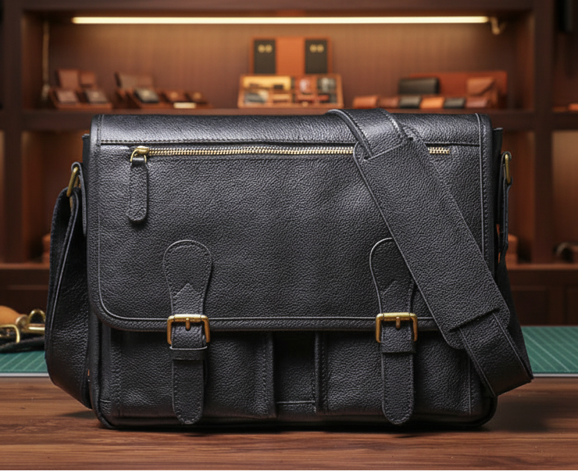 black leather messenger leather bags for daily use with adjustable strap