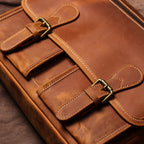 brown messenger leather bags with buckle closures for daily use