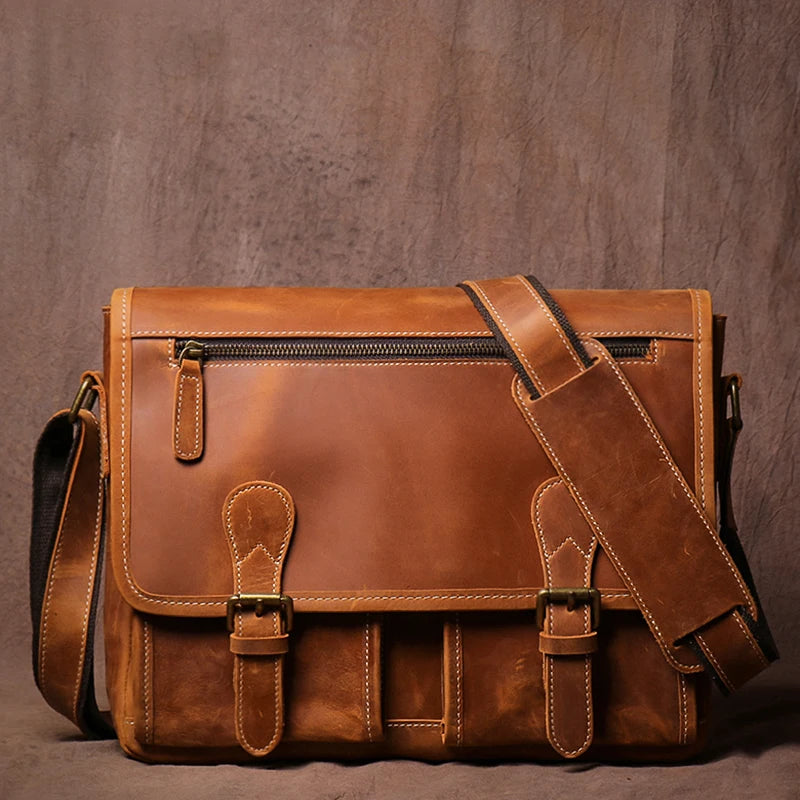 Brown messenger leather bags for daily use and travel