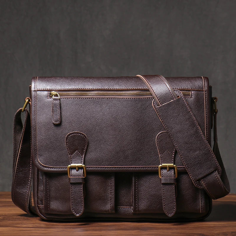 Brown messenger leather bags, durable material for work or travel