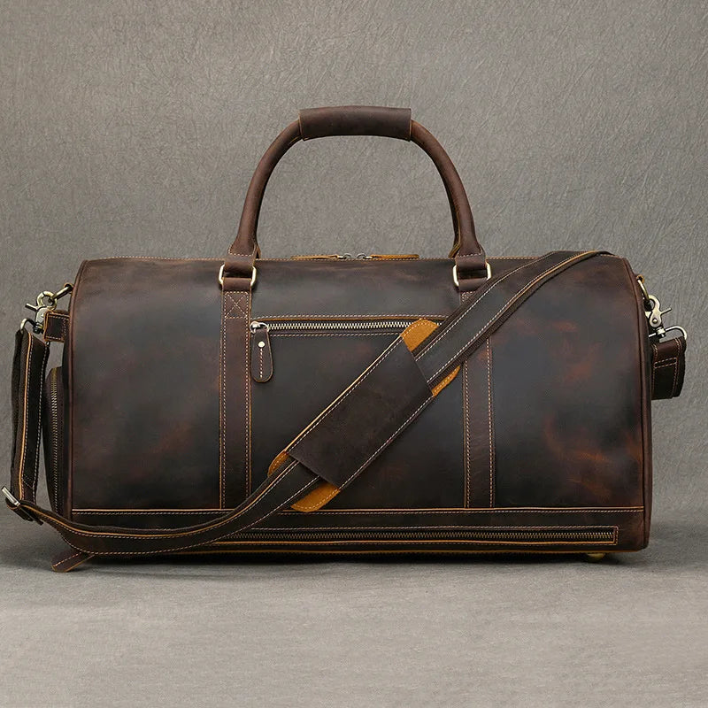 Brown leather gym bag men's, durable for workouts and travel