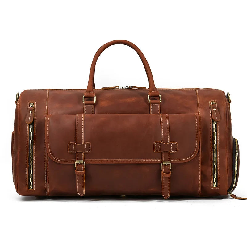 Brown leather gym bag men's for workouts and travel