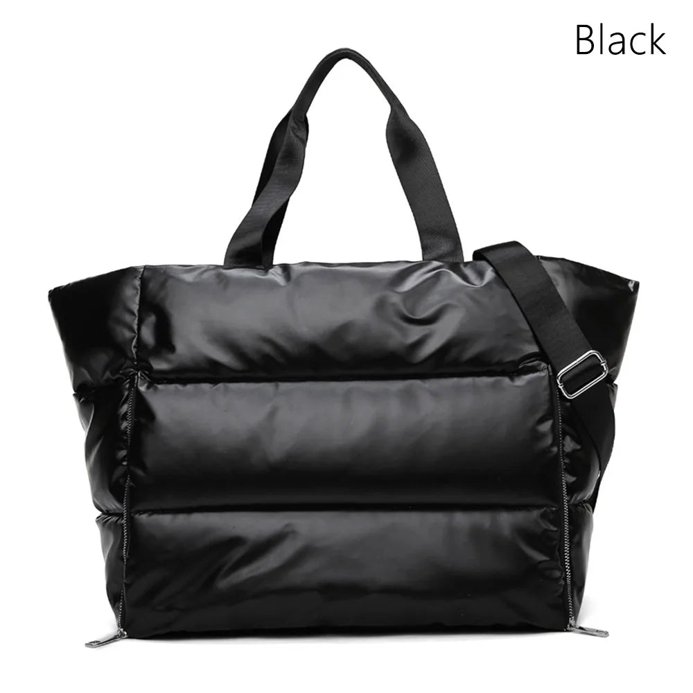 Black puffy gym bag women, durable material for fitness gear