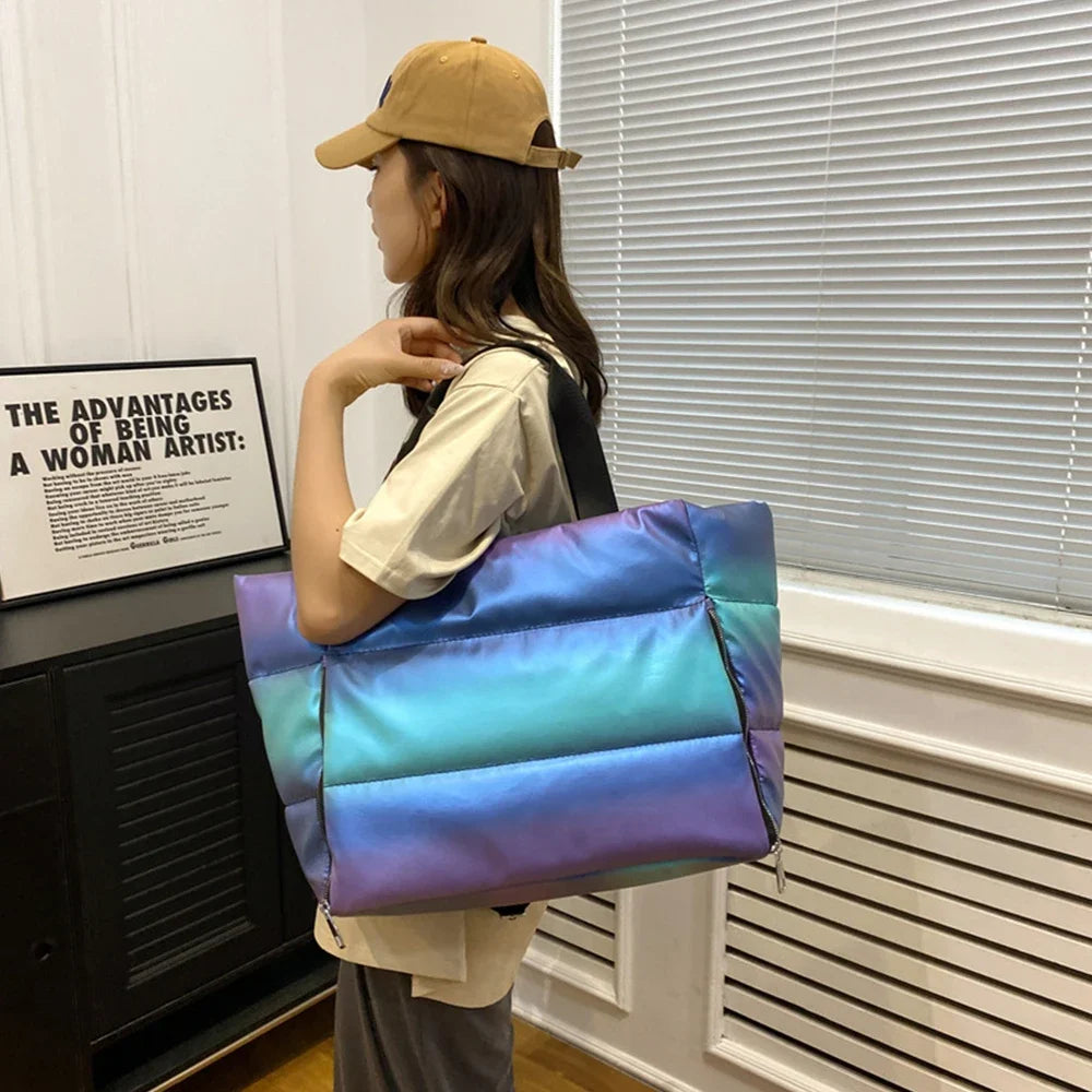 Iridescent gym bag for women, spacious and stylish, perfect for workouts