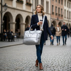Silver gym bag women, stylish design for travel and workouts