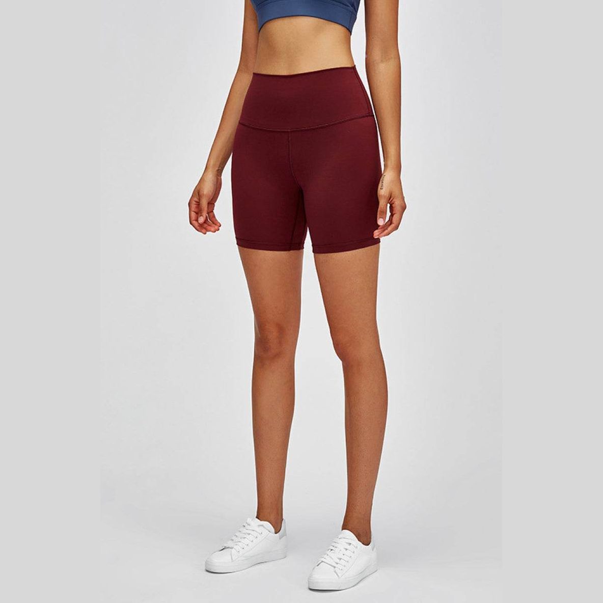 Trendsi women's gym shorts with high waist in burgundy for comfortable workouts