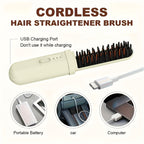 Cordless hair straightener brush with USB charging port for easy styling