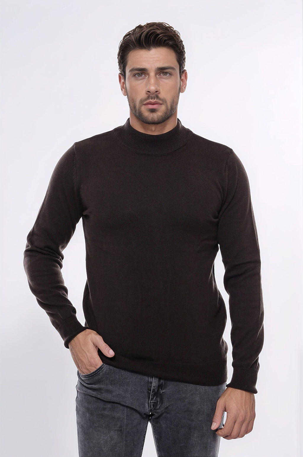Half Turtleneck Brown Knitwear Sweater – front view