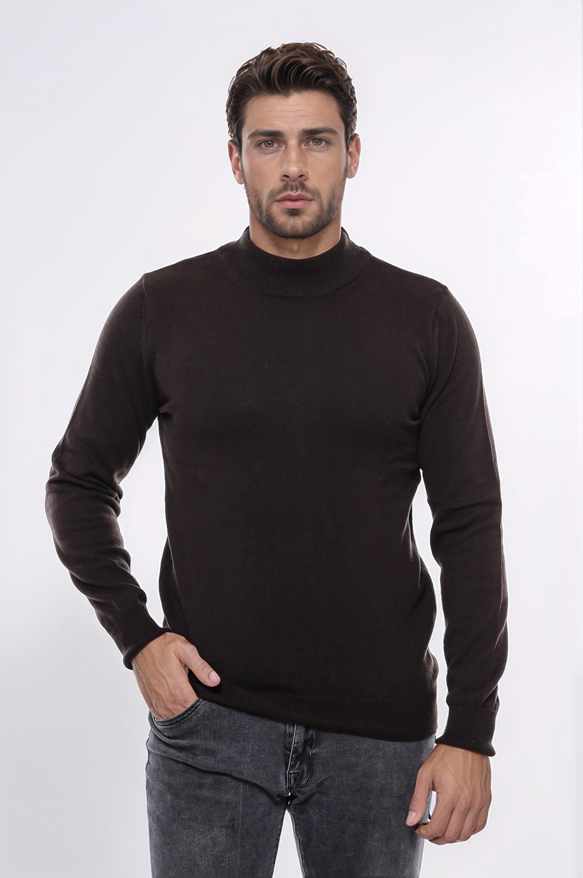 Half Turtleneck Brown Knitwear Sweater – front view