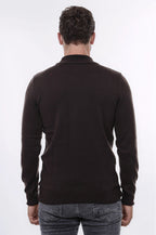 Half Turtleneck Brown Knitwear Sweater – close up view