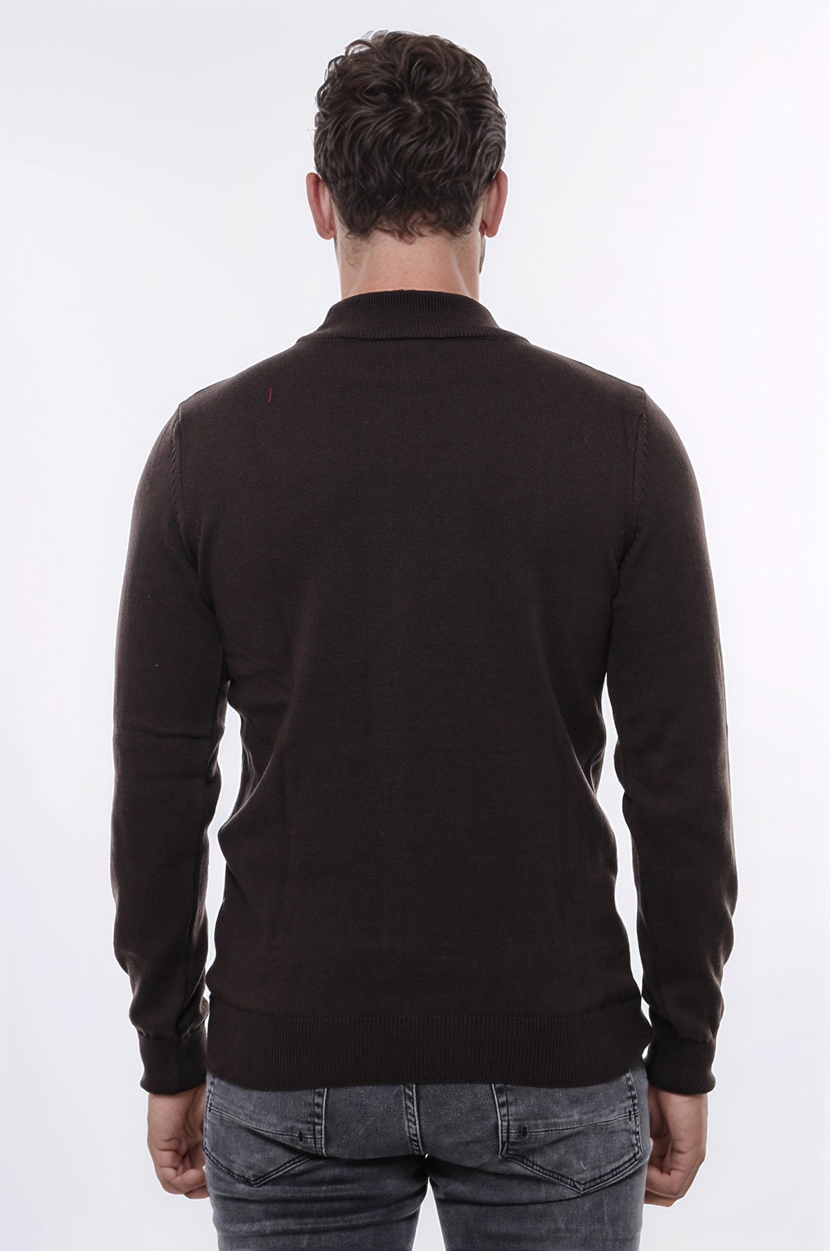Half Turtleneck Brown Knitwear Sweater – close up view