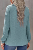 VacationGrabs women's half zip knit top in blue with long sleeves and stylish design