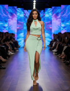 Women's mint halter cowl neck skirt set, perfect for clubwear