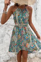 women's colorful halter dress, lightweight fabric, perfect for summer outings