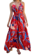 Red paisley halter dress, lightweight fabric, perfect for summer outings