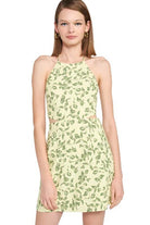 Emory Park halter neck floral mini dress in yellow with green leaf patterns and cut-out details