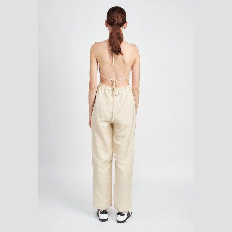 Emory Park halter neck jumpsuit open back with a relaxed fit and elastic waist for stylish comfort