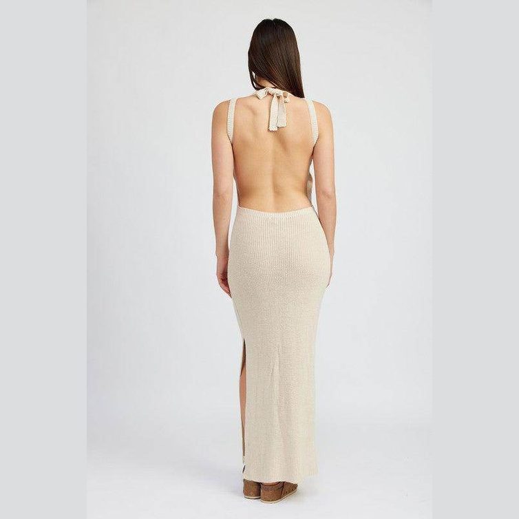 Halter Neck Maxi Dress with Open Back - VacationGrabs